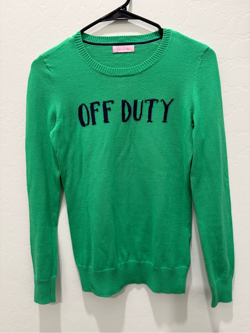 Lilly Pulitzer Green Crewneck Sweater with 'OFF DUTY' Script